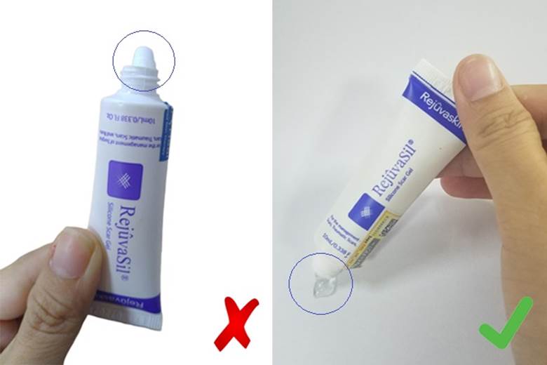 Gel xóa mờ sẹo Scar Rejuvasil chính hãng của Rejuvaskin có màu trong suốt (bên phải)