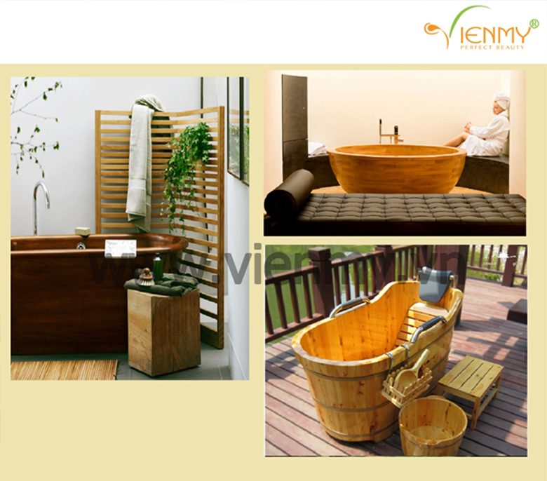Bồn tắm gỗ làm nên tính chuyên nghiệp dịch vụ, làm khách hàng ưa chuộng.