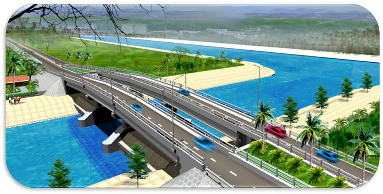 Phối cảnh công trình mở rộng cầu Hòa Xuân kết hợp đập ngăn mặn