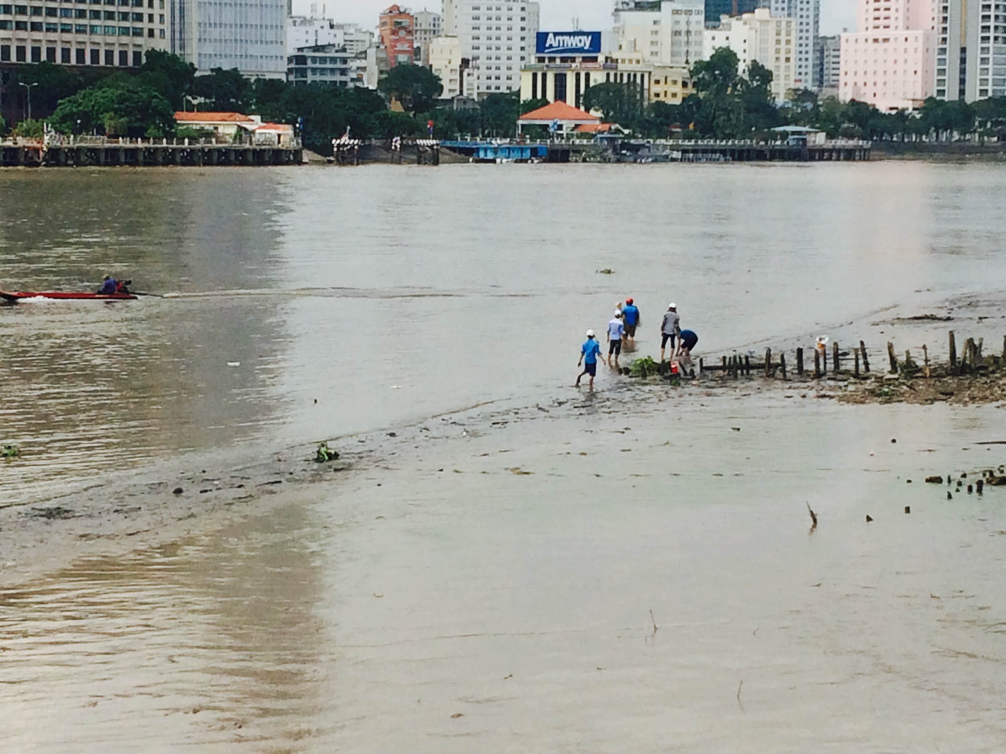 Thậm chí nhiều người còn lội xuống dùng chài lưới để bắt