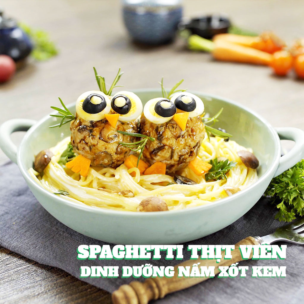 Spaghetti thịt viên dinh dưỡng nấm sốt kem ngon, lạ