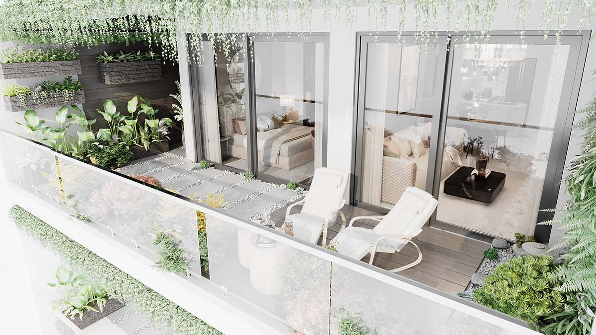 Chủ đầu tư tặng thiết kế vườn xanh tại logia mỗi căn hộ, tạo không gian xanh mát, gần gũi thiên nhiên