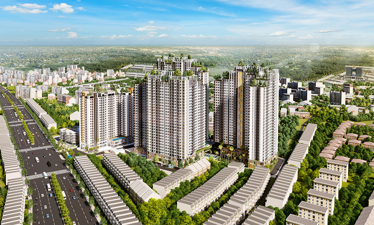 Phối cảnh tổng thể khu căn hộ phức hợp Legend Complex ngay trung tâm thành phố Thủ Dầu Một
