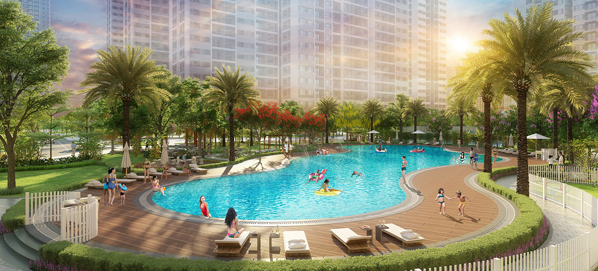 Bể bơi theo phong cách resort trong ốc đảo xanh Imperia Smart City