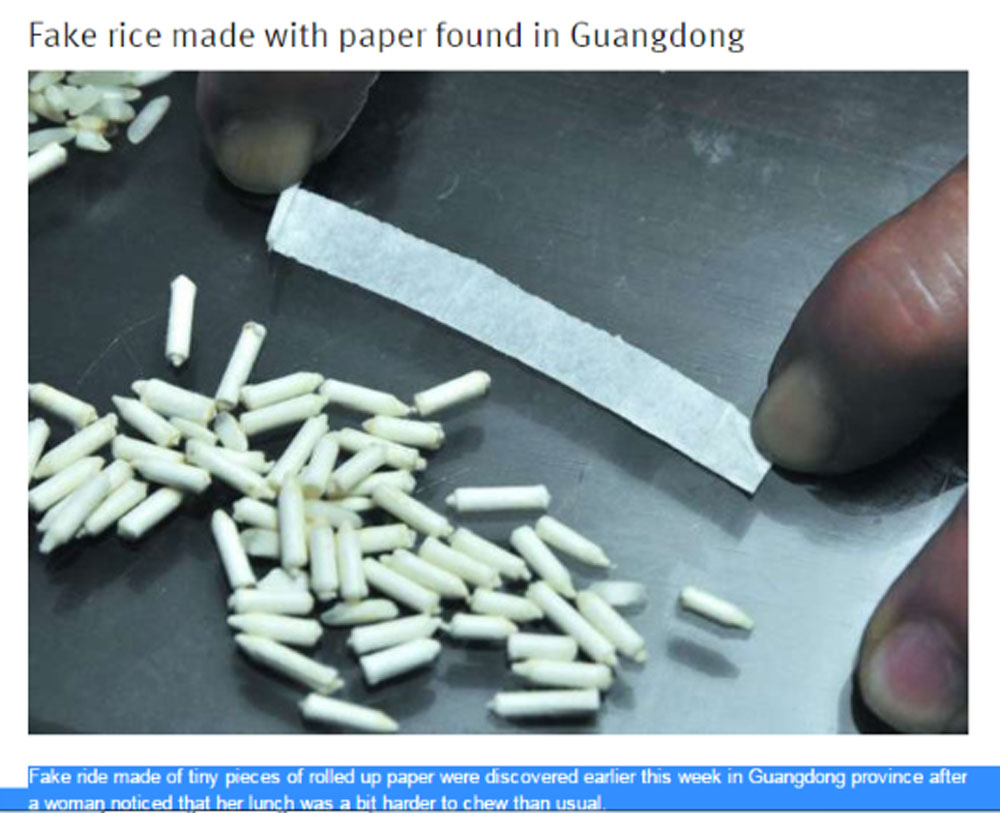 Phát hiện gạo giấy ở Trung Quốc
