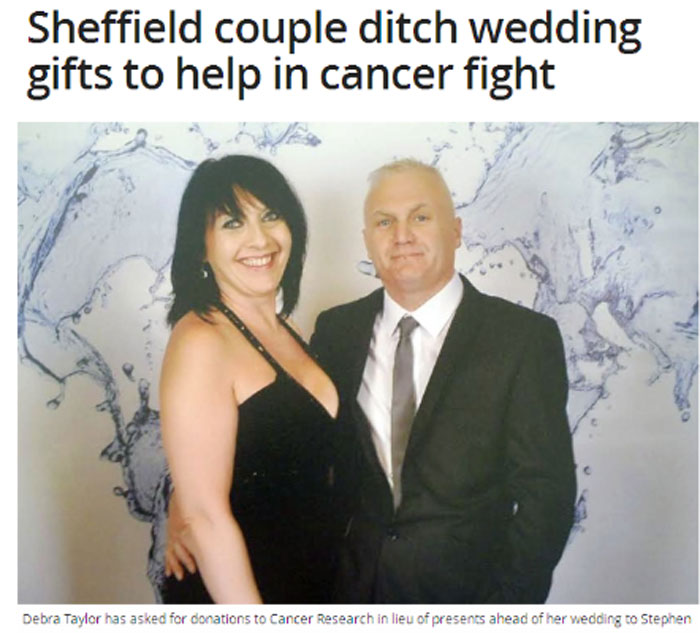 Cặp đôi Anh bỏ quà cưới để hỗ trợ đối phó ung thư