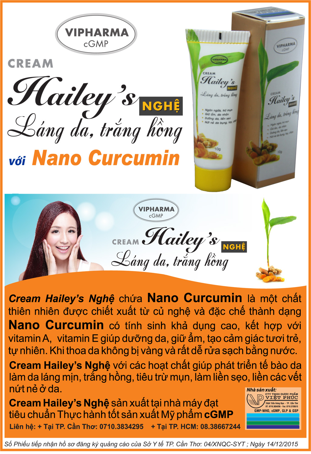 CREAM Hailey’s Nghệ láng da, trắng hồng với Nano Curcumin