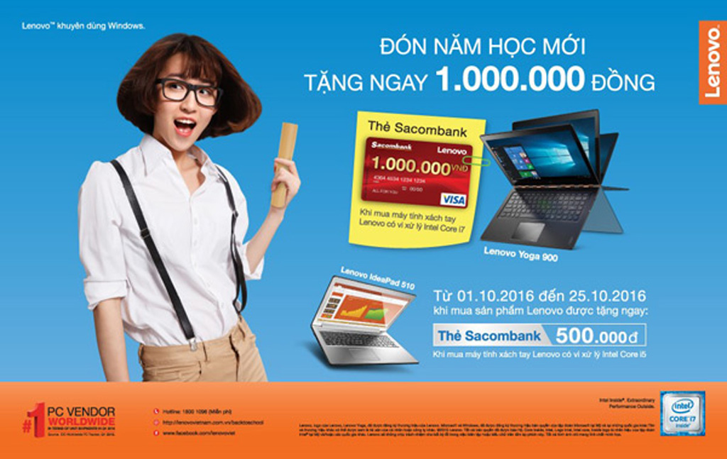 Tiếp tục tặng ngay 1 triệu đồng khi mua máy tính Lenovo