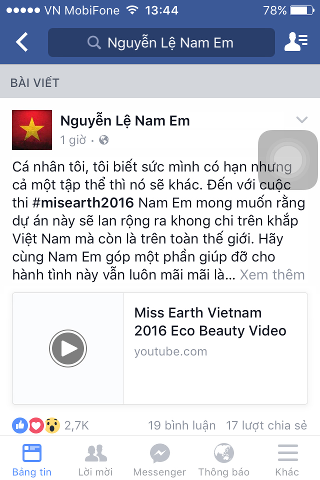 Nam Em bất ngờ chia sẻ dự án cộng đồng trong cuộc thi Hoa hậu Trái đất 1