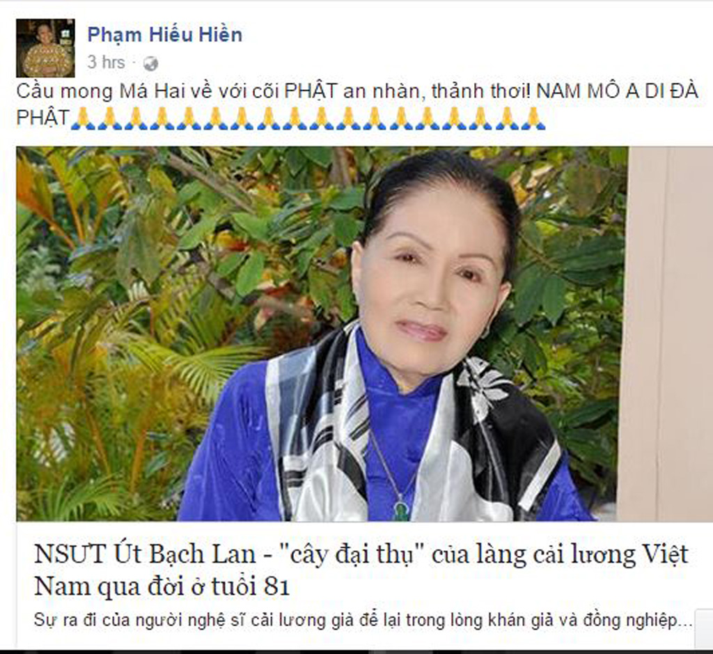Làng giải trí Việt bày tỏ lòng tiếc thương trước sự ra đi của “sầu nữ” Út Bạch Lan 7