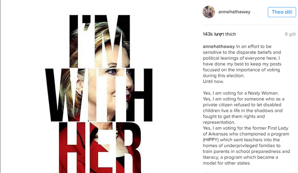 Bức ảnh của Anna Hathaway nhận bão ‘like’ trong Ngày bầu cử 1