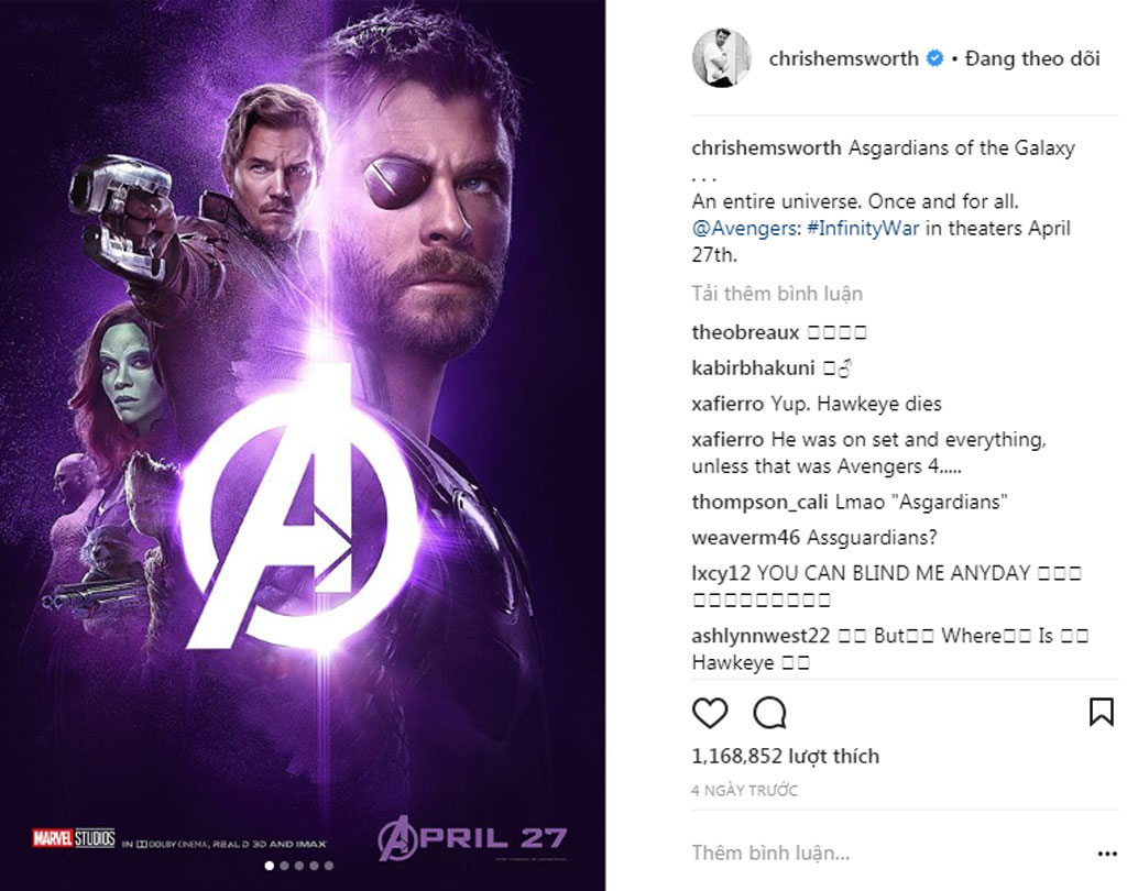 Chris Hemsworth quảng bá Avengers: Infinity Wars1