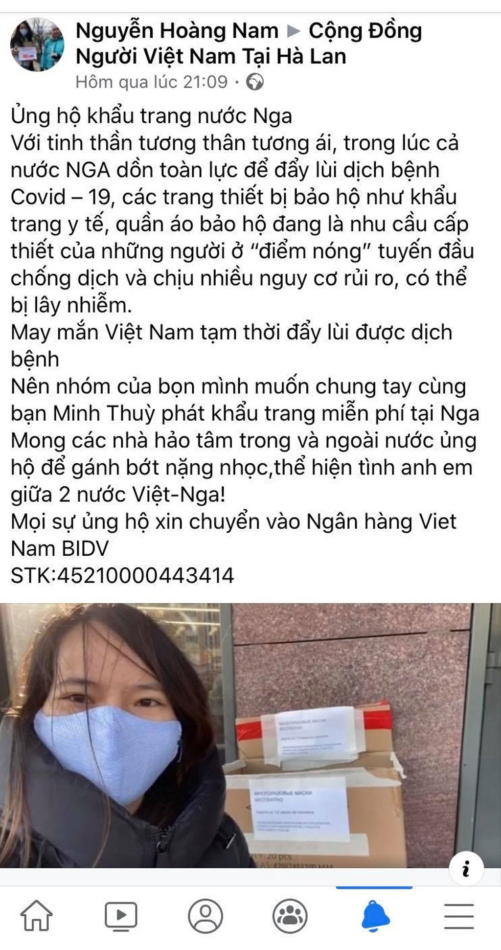 Cô gái Việt phát khẩu trang miễn phí ở Nga: Bức xúc tài khoản mạo danh kêu gọi quyên tiền3