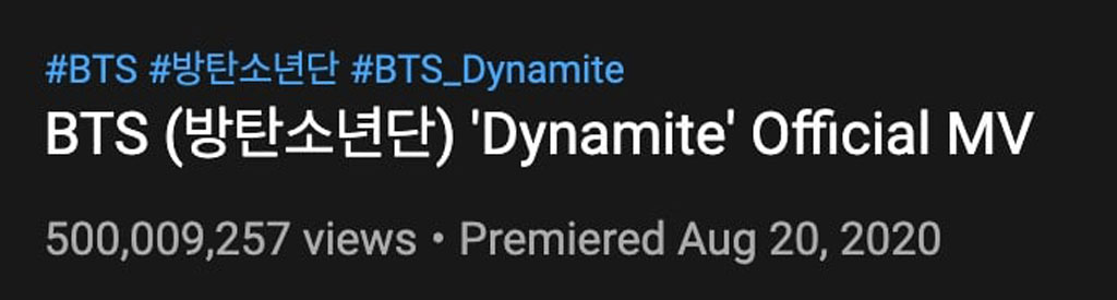 MV Dynamite của BTS đạt 500 triệu view trên YouTube1