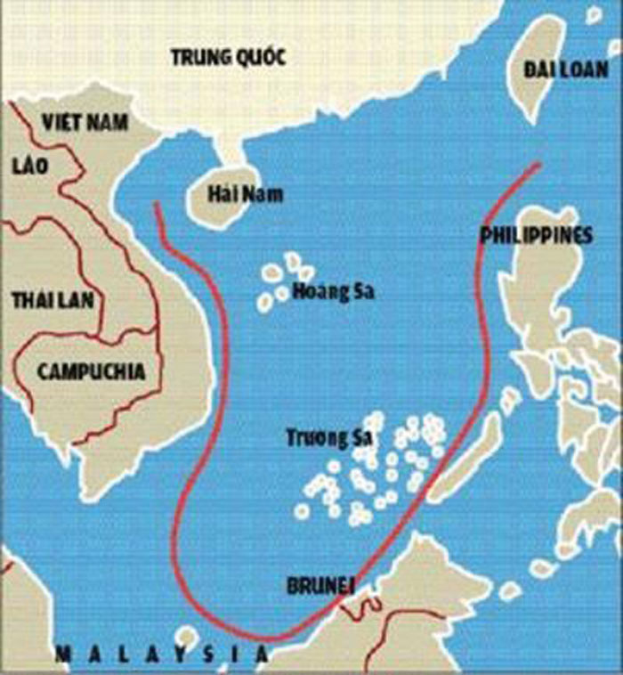 Bắc Kinh đòi hỏi chủ quyền vô lý gần như cả vùng Biển Đông bằng cái gọi là 'đường lưỡi bò'  Ảnh: CIA World Factbook