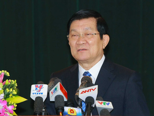 Chủ tịch nước Trương Tấn Sang phát biểu tại Trường đại học Kiểm sát Hà Nội hôm qua 