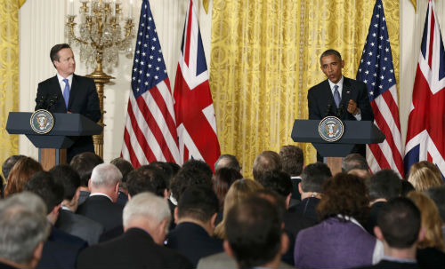 Thủ tướng Anh David Cameron và Tổng thống Mỹ Barack Obama tại cuộc họp báo chung tại Washington