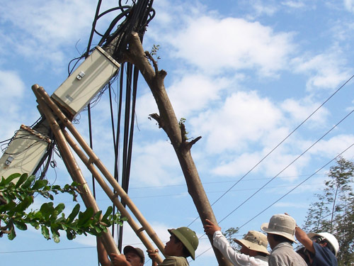 Công nhân nhành điện ở Quảng Nam khắc phục sự cố đường dây 