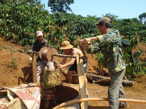 Người dân ở H.Krông Năng, Đắk Lắk, nạo vét giếng lấy nước tưới cà phê 