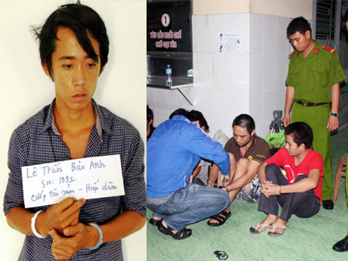 Nghi can Lê Trần Bảo Anh (trái) và một số đối tượng truy nã bị bắt 