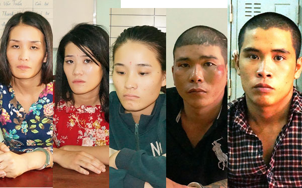( từ phải qua trái): Sen, Trang, Linh, Tâm và Quá tại Công an TX. Đồng Xoài