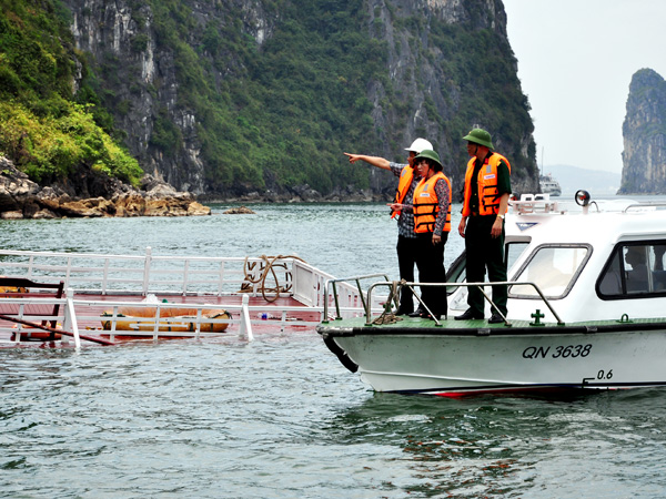 Phó chủ tịch UBND tỉnh Quảng Ninh Vũ Thị Thu Thủy (giữa) chỉ đạo cứu hộ tàu chìm 