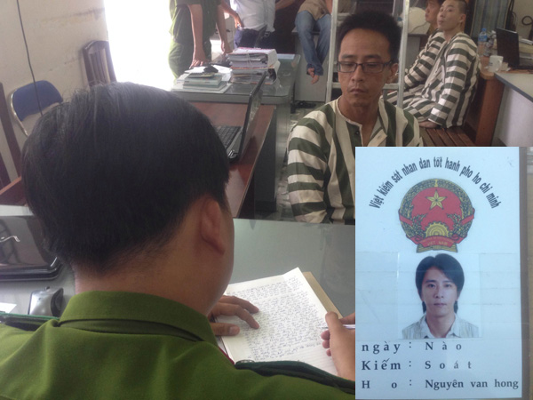 Yang Ti An làm thẻ giả kiểm sát viên của Viện KSND của VN (ảnh nhỏ) và khi bị bắt 