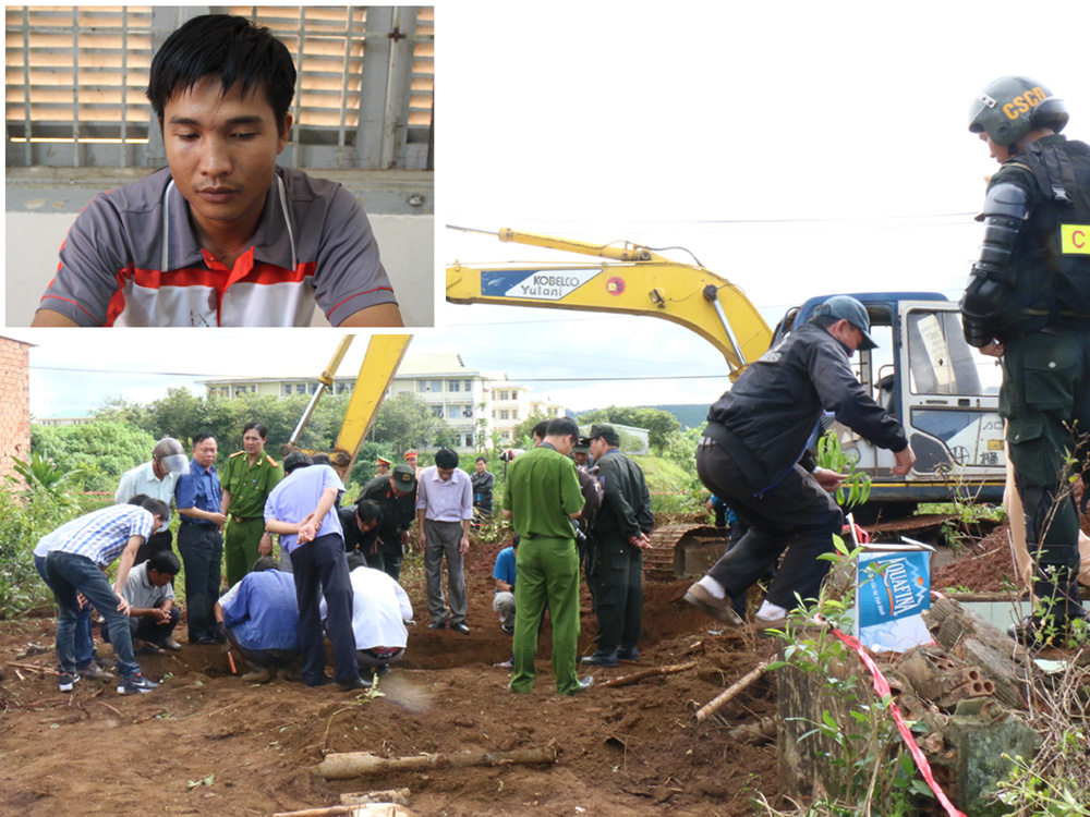 Lực lượng chức năng đào tìm thi thể nạn nhân