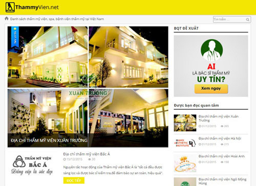 Giao diện tr&ecirc;n trang chủ của thammyvien.net