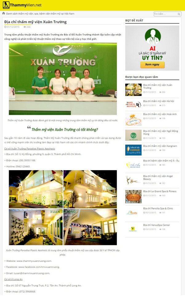 Giao diện chi tiết của Thẩm Mỹ Xu&acirc;n Trường - địa chỉ l&agrave;m đẹp uy t&iacute;n hiện nay.