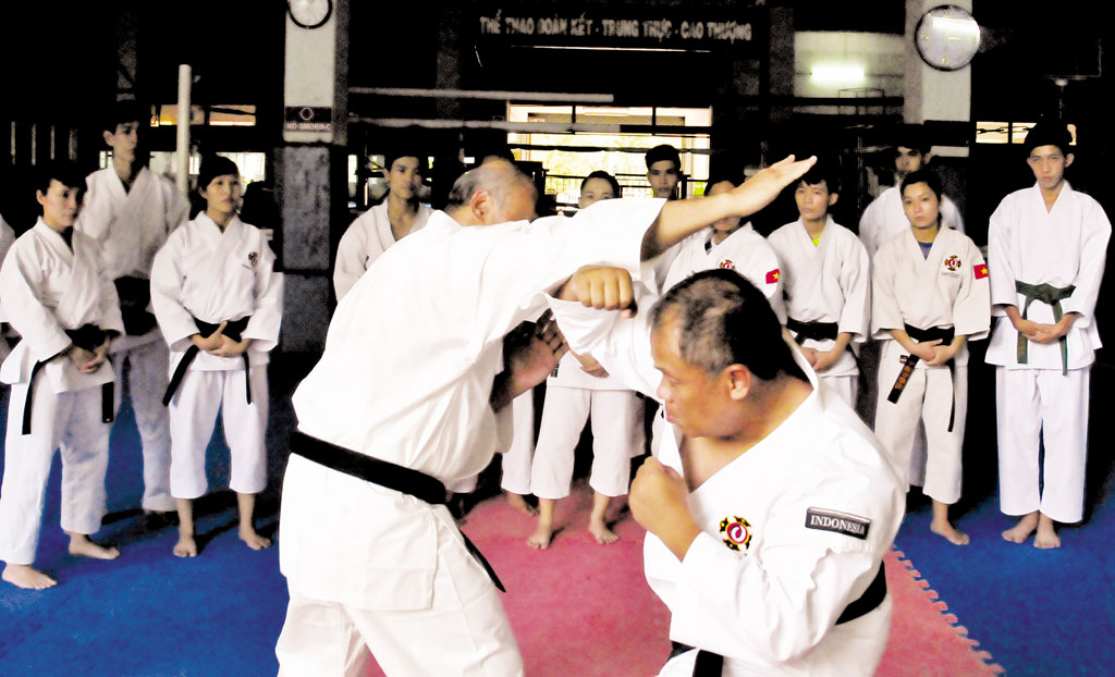 Các võ sinh shorinji kempo tập luyện trên sàn đấu - Ảnh: M.Tân