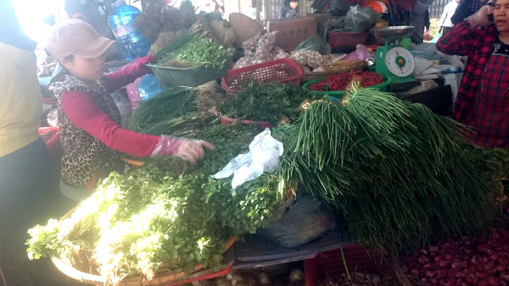 Theo các tiểu thương ở chợ Đông Hà, giá rau củ tăng kinh hoàng là do dịp giáp tết, thời tiết không thuận lợi, rau mất mùa - Ảnh: Nguyễn Phúc