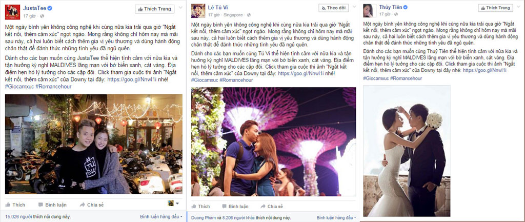 Hàng loạt cặp đôi nổi tiếng của Sao Việt đều ủng hộ giờ “Ngắt kết nối, thêm cảm xúc” của Downy