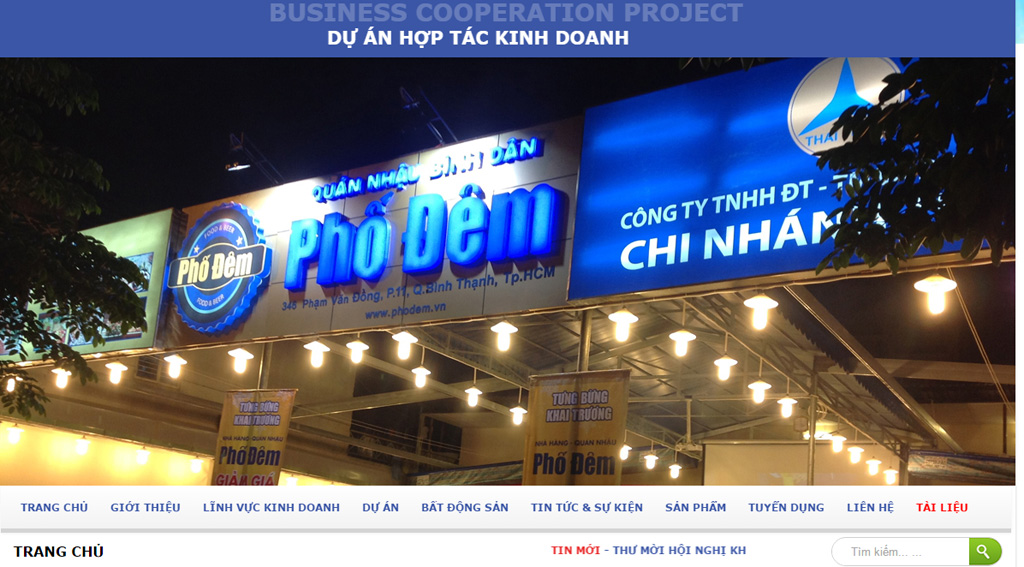 Hình ảnh quảng bá quán Phố Đêm trên trang web của Thái Tuấn. Ảnh: T.L