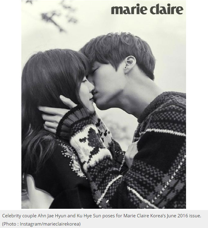 Goo Hye Sun và Ahn Jae Hyun lãng mạn trên tạp chí Maria Claire. Ảnh: Chụp màn hình Yibada