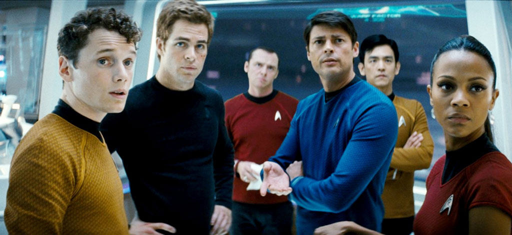  Dàn diễn viên mới của Star Trek (từ trái qua): Aton Yelchin, Chris Pine, Karl Urban và Zoe Saldana - Ảnh: Cắt từ phim