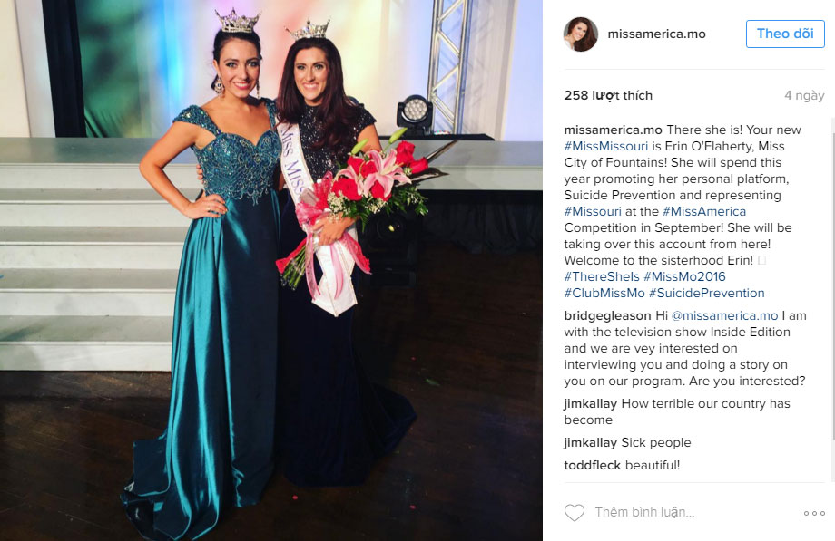 Trang Instagram của Miss America thông báo danh hiệu của Erin O'Flaherty - Ảnh: Chụp màn hình Instagram Miss America