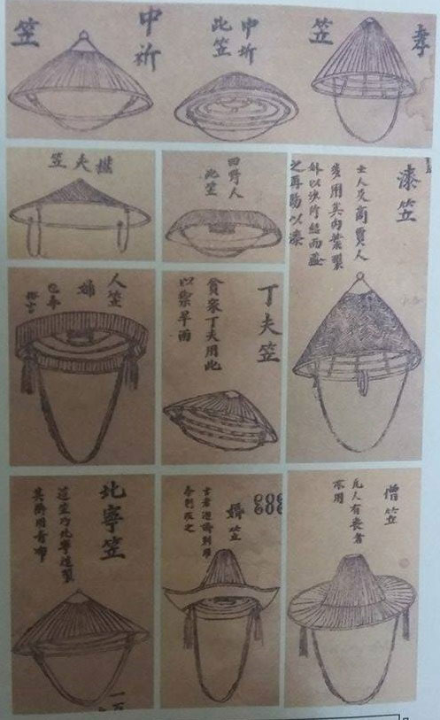 Một số loại nón được ghi trong cuốn Kỹ thuật của người An Nam. Ảnh: T.L