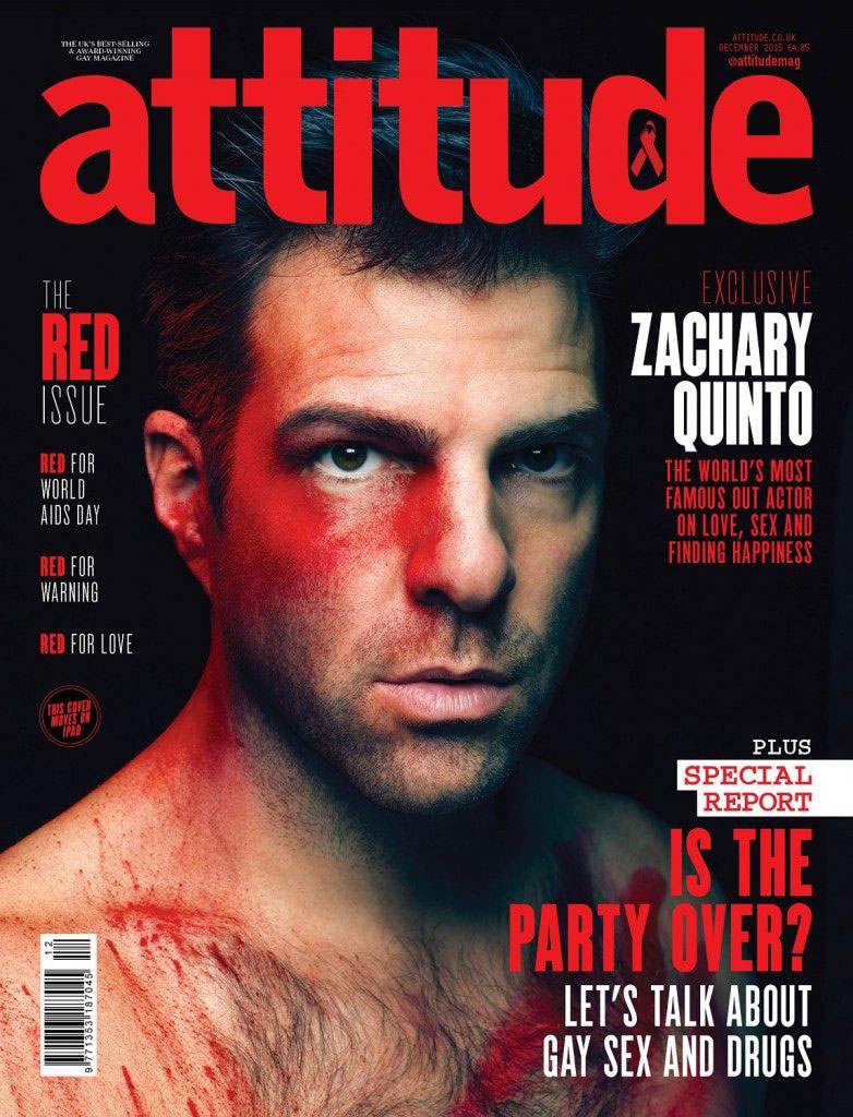 Zachary Quinto trên bìa tạp chí đồng tính Attitude. Ảnh: Atitude.