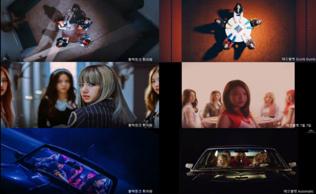 Các cảnh được cho là giống nhau giữa MV Whistle của Black Pink với những MV của Red Velvet - ẢNH: CHỤP MÀN HÌNH ALLKPOP