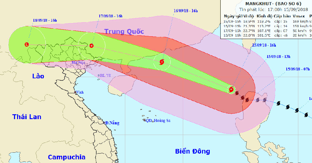 Đường đi của bão số 6 Ảnh Trung tâm dự báo khí tượng thủy văn T.Ư