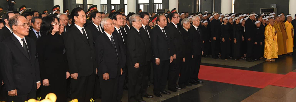 Lãnh đạo, nguyên lãnh đạo Đảng, Nhà nước tham dự lễ truy điệu cố Tổng bí thư Đỗ Mười Ảnh: Gia Hân