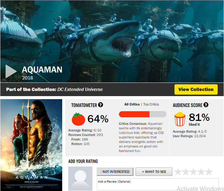  Trên Rotten Tomatoes, ở phần phản hồi khán giả (có hình bắp rang), phim được 81% yêu thích và nhận được tỉ lệ điểm trung bình khá tốt. Ảnh: Chụp màn hình desktop