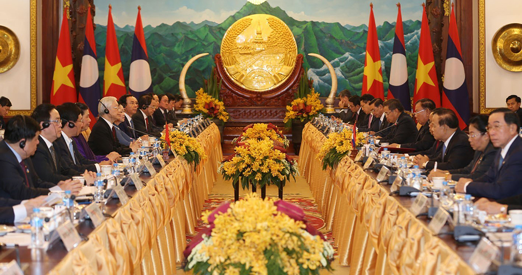 Tổng bí thư, Chủ tịch nước Nguyễn Phú Trọng hội đàm với Tổng bí thư, Chủ tịch nước Lào Bounnhang Vorachith ảnh: TTXVN
