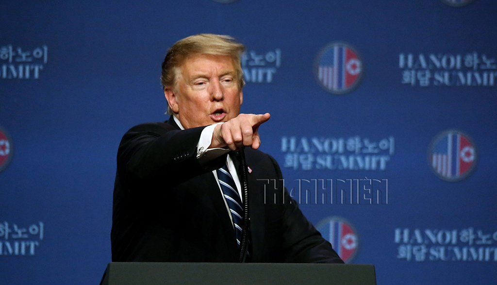 Tổng thống Mỹ Donald Trump tại buổi họp báo chiều 28.2 Ảnh: Ngọc Dương