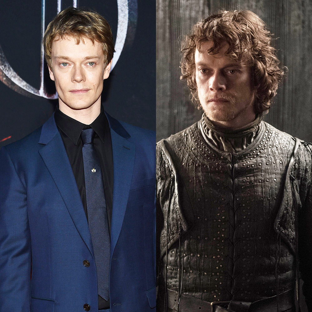 Alfie Allen và nhân vật Theon Greyjoy thực sự khác xa nhau trong đời thực. Ngoài đời, nam diễn viên chọn mái tóc ngắn gọn. Ảnh: Shutterstock và HBO