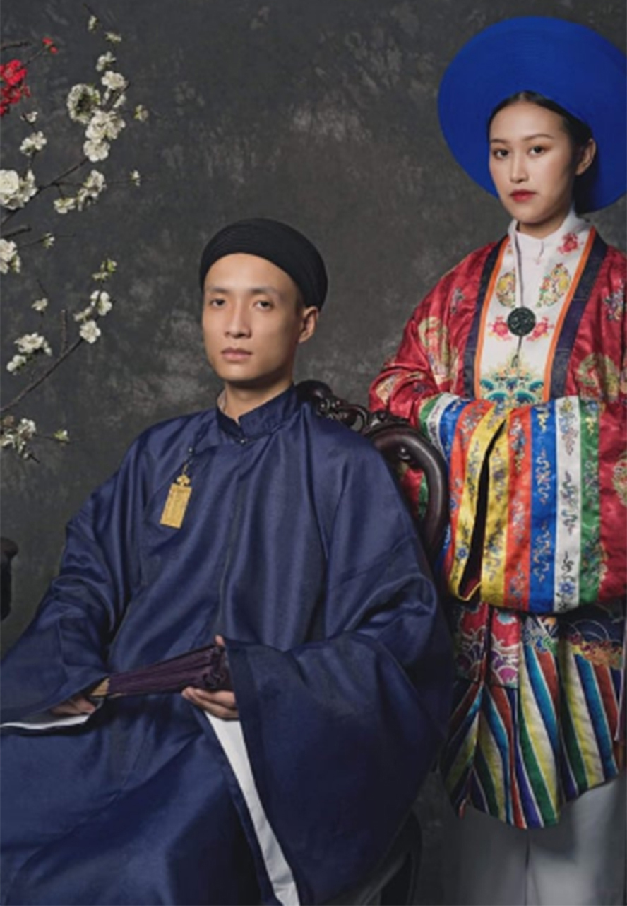 Cô dâu, chú rể Trịnh Quỳnh Anh - Nguyễn Vũ Hải Đăng mặc cổ phục cho ngày trọng đại Ảnh: Ỷ Vân Hiên cung cấp 