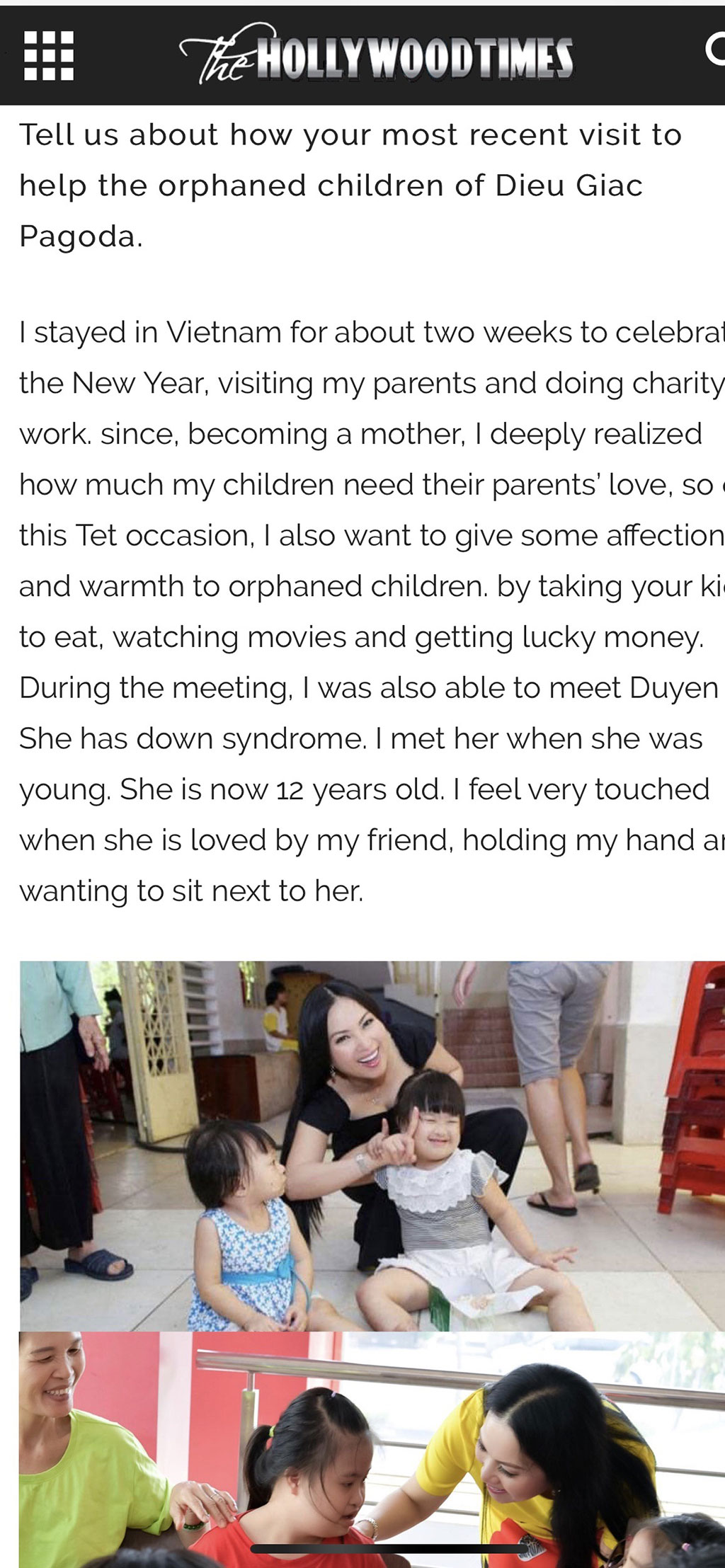 Hà Phương hé lộ trên báo Mỹ về câu chuyện giúp đỡ trẻ mồ côi - Ảnh chụp màn hình