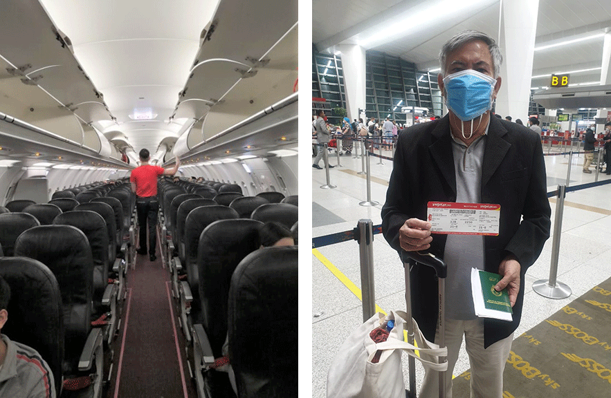 Đại sứ Phạm Sanh Châu đã liên hệ đổi chuyến bay với khoang lớn để đưa được nhiều đồng bào về nước (ảnh trái), một người Việt xúc động khi cầm được tấm vé máy bay về nước trong tay
