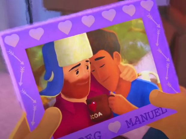 Hai nhân vật nam yêu nhau trong phim ngắn Out của Disney+. Ảnh: Disney